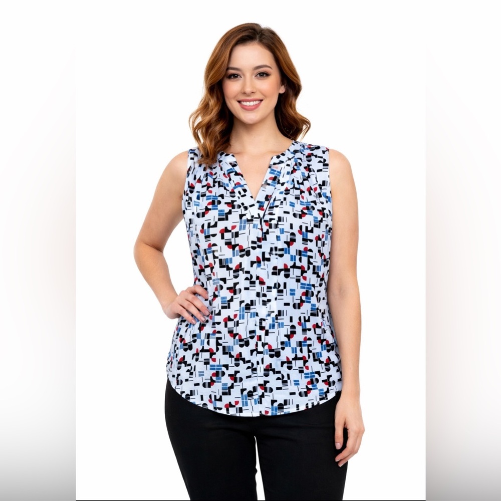 Mandy Evans,  Sleeveless Geometric Print Blouse – Size M